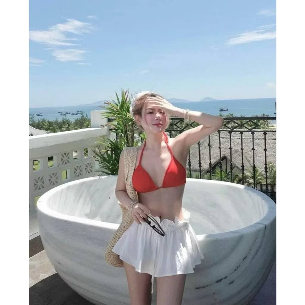 Bi19 - Set 3 Món Bikini Áo + Quần Váy + Áo Ren Ngoài
