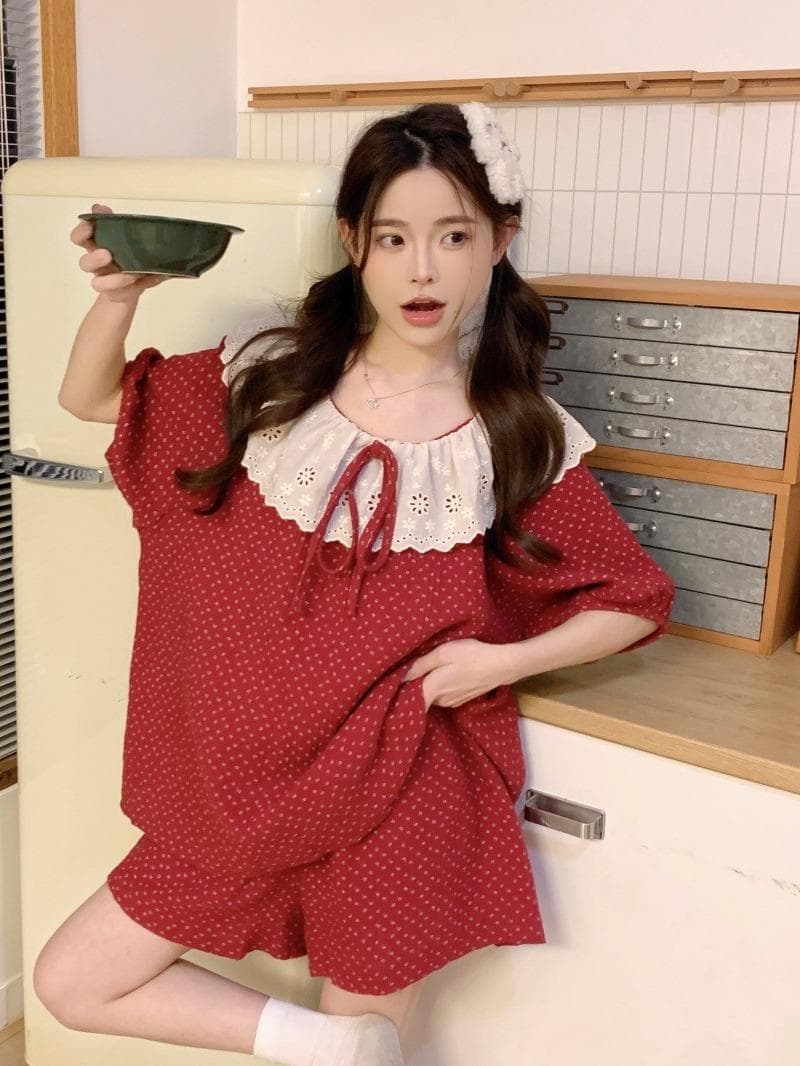 B64 Bộ PIJAMA THÔ ĐŨI cổ bèo chấm bi - QCCC