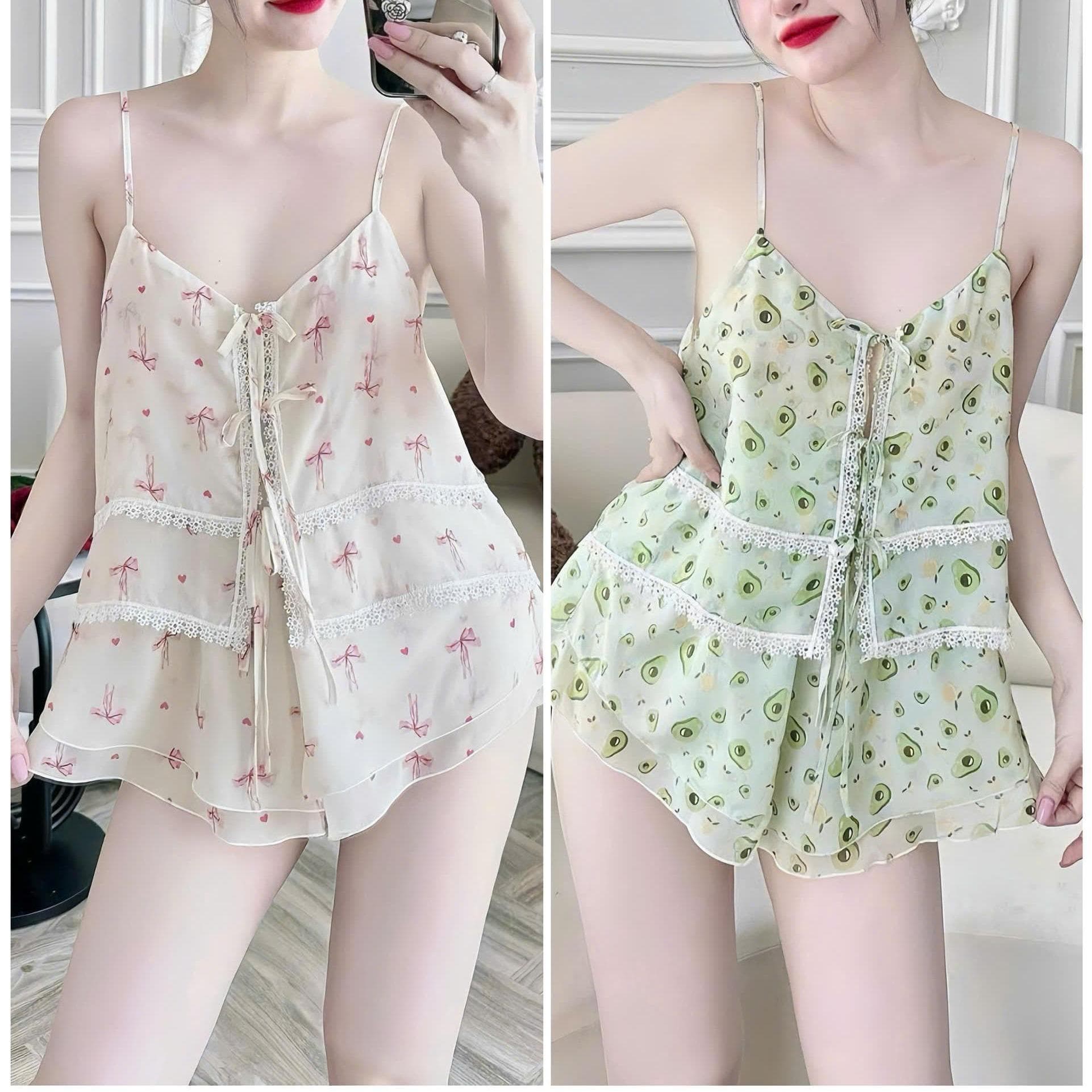 B08 Bộ voan mịn 2 tầng họa tiết