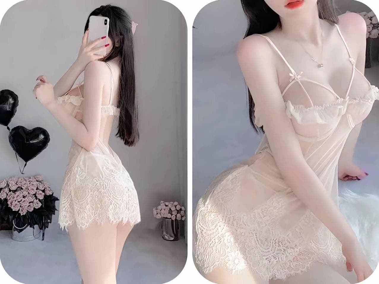 SV01 SET VÁY NGỦ KÈM CHOÀNG REN - xuyên thấu
