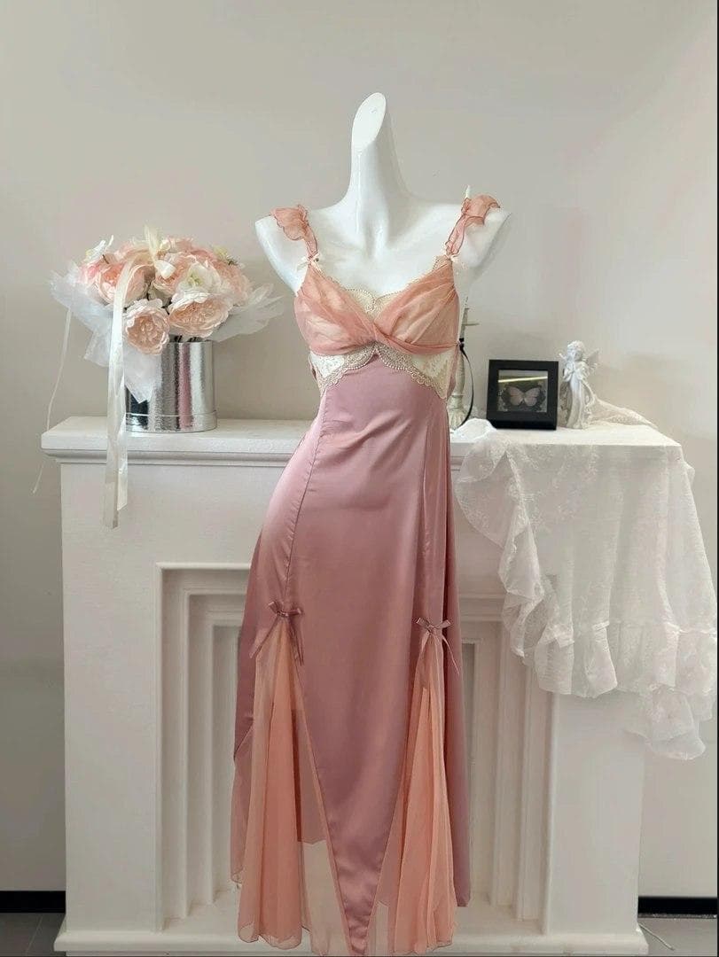 V55 Váy lụa dài NƠ NGỰC - đuôi voan